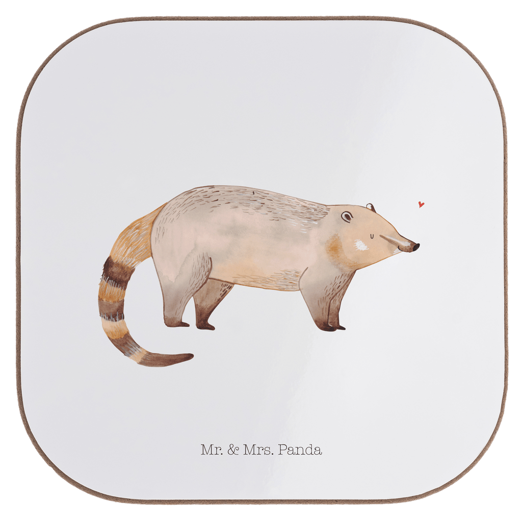 Quadratische Untersetzer Nasenbaer Bierdeckel, Glasuntersetzer, Untersetzer Gläser, Getränkeuntersetzer, Tiermotive, Gute Laune, lustige Sprüche, Tiere, Nasenbär, Nasenbären, Rüsselbär, Bär