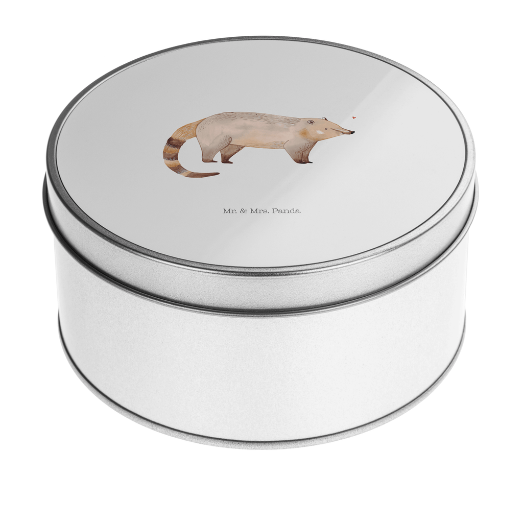 Blechdose rund Nasenbaer Metalldose, Keksdose, Dose, Vorratsdose, Geschenkbox, Tiermotive, Gute Laune, lustige Sprüche, Tiere, Nasenbär, Nasenbären, Rüsselbär, Bär