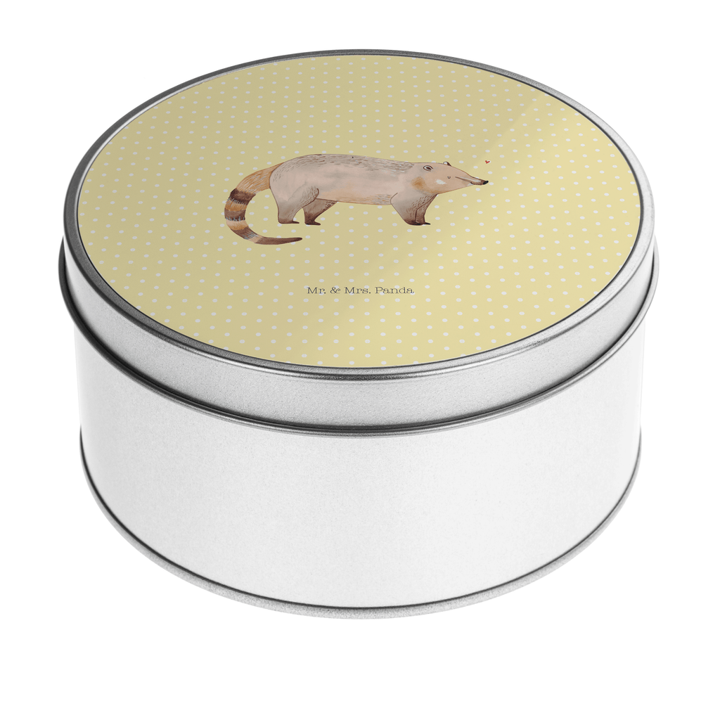 Blechdose rund Nasenbaer Metalldose, Keksdose, Dose, Vorratsdose, Geschenkbox, Tiermotive, Gute Laune, lustige Sprüche, Tiere, Nasenbär, Nasenbären, Rüsselbär, Bär