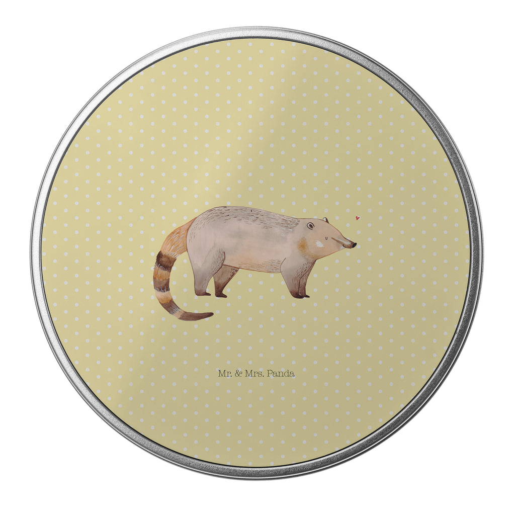 Blechdose rund Nasenbaer Metalldose, Keksdose, Dose, Vorratsdose, Geschenkbox, Tiermotive, Gute Laune, lustige Sprüche, Tiere, Nasenbär, Nasenbären, Rüsselbär, Bär