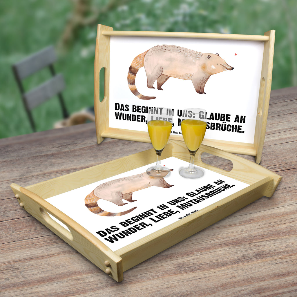 Serviertablett Nasenbaer Tablett, Holztablett, Küchentablett, Dekotablett, Frühstückstablett, Tiermotive, Gute Laune, lustige Sprüche, Tiere, Nasenbär, Nasenbären, Rüsselbär, Bär