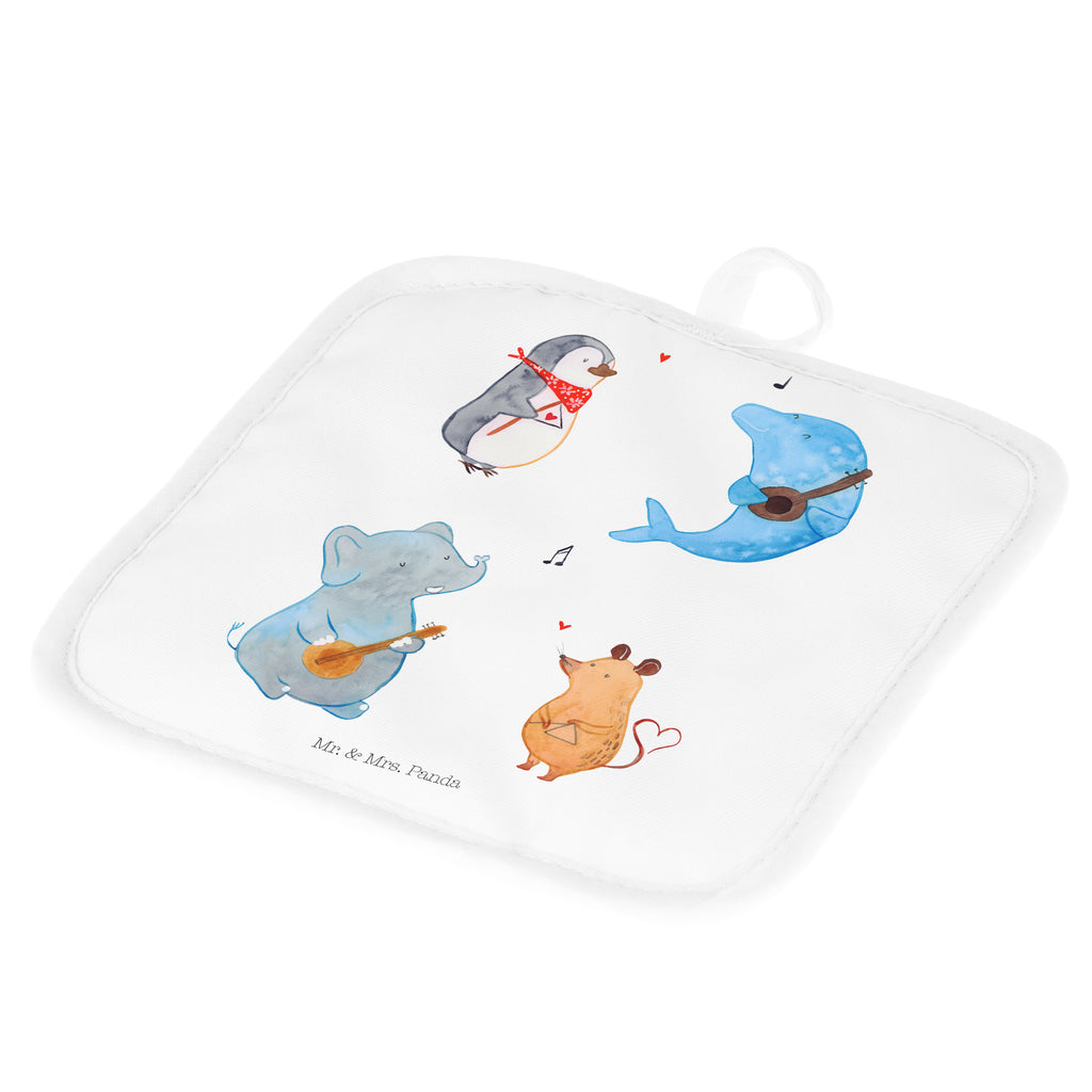 2er Set Topflappen  Big Band Topflappen, Topfuntersetzer, Ofenhandschuh, Topflappen Set, Topflappen lustig, Topflappen mit Spruch, Tiermotive, Gute Laune, lustige Sprüche, Tiere, Hund, Pinguin, Maus, Elefant, Delfin, Gitarre, Band, Triangel, Musikanten, Musik