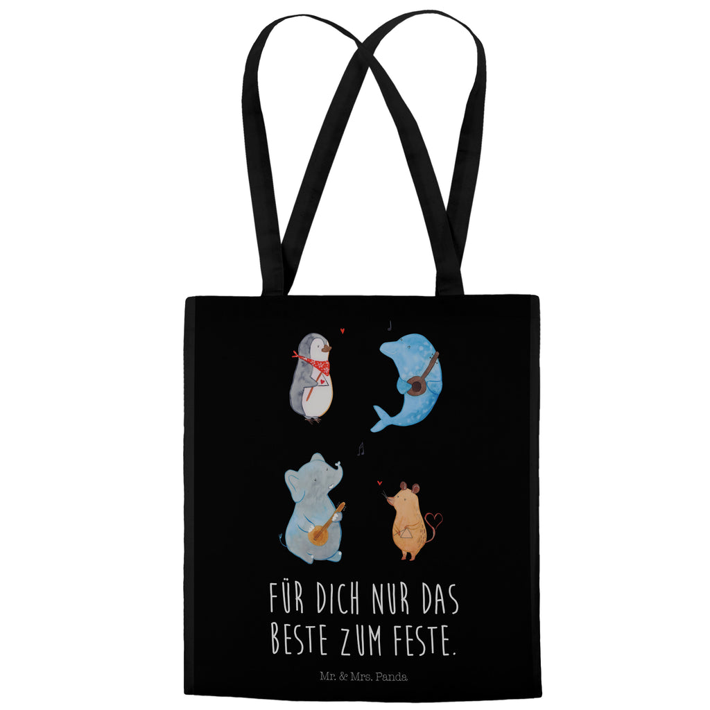 Tragetasche Big Band Beuteltasche, Beutel, Einkaufstasche, Jutebeutel, Stoffbeutel, Tiermotive, Gute Laune, lustige Sprüche, Tiere, Hund, Pinguin, Maus, Elefant, Delfin, Gitarre, Band, Triangel, Musikanten, Musik