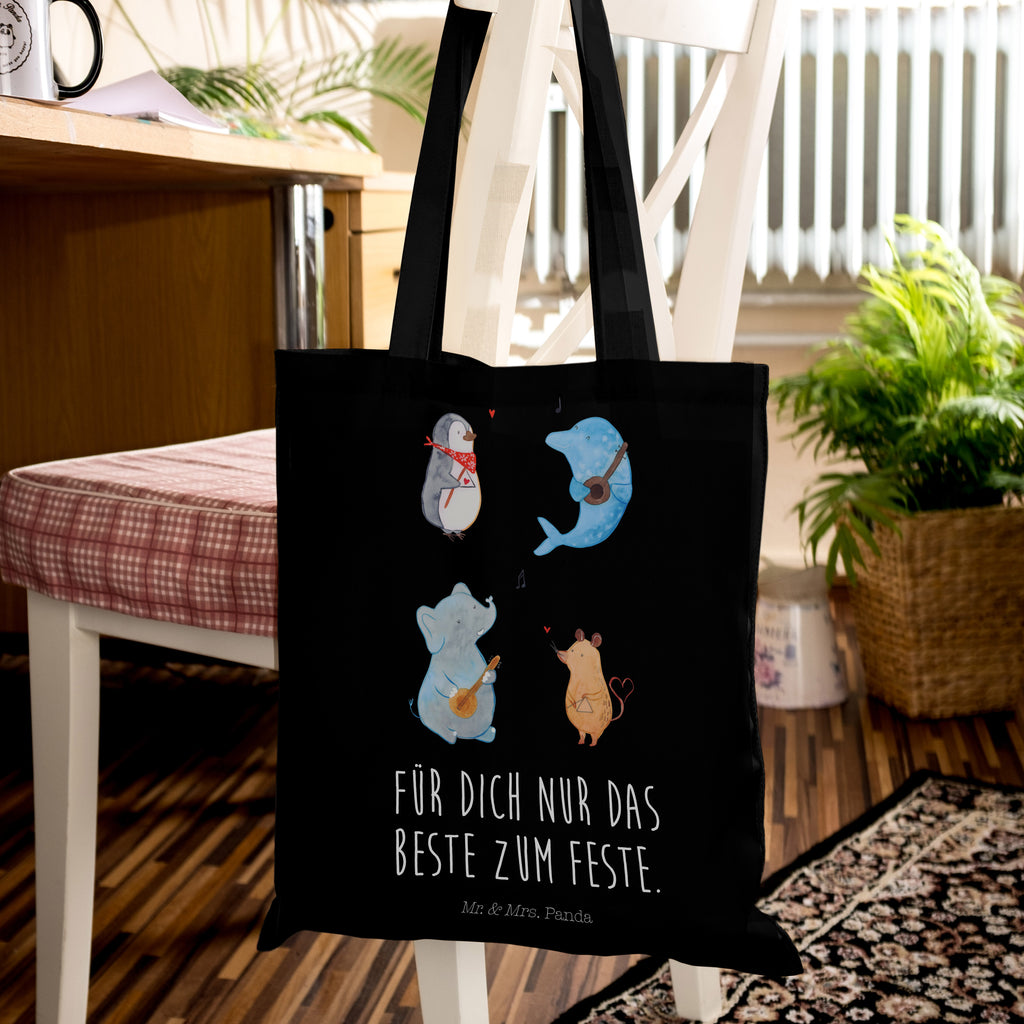 Tragetasche Big Band Beuteltasche, Beutel, Einkaufstasche, Jutebeutel, Stoffbeutel, Tiermotive, Gute Laune, lustige Sprüche, Tiere, Hund, Pinguin, Maus, Elefant, Delfin, Gitarre, Band, Triangel, Musikanten, Musik