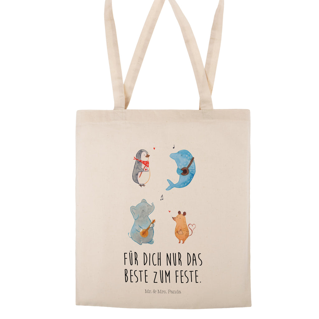 Tragetasche Big Band Beuteltasche, Beutel, Einkaufstasche, Jutebeutel, Stoffbeutel, Tiermotive, Gute Laune, lustige Sprüche, Tiere, Hund, Pinguin, Maus, Elefant, Delfin, Gitarre, Band, Triangel, Musikanten, Musik