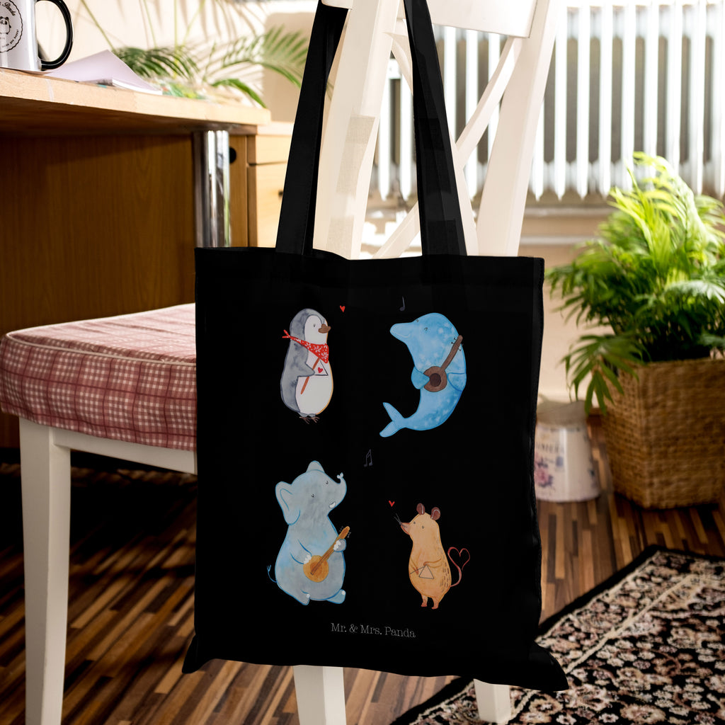 Tragetasche Big Band Beuteltasche, Beutel, Einkaufstasche, Jutebeutel, Stoffbeutel, Tiermotive, Gute Laune, lustige Sprüche, Tiere, Hund, Pinguin, Maus, Elefant, Delfin, Gitarre, Band, Triangel, Musikanten, Musik