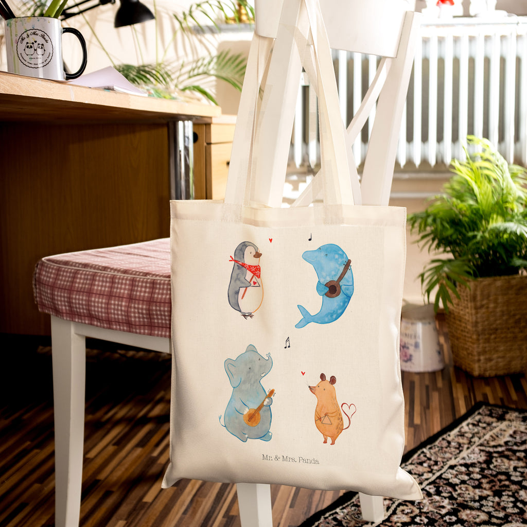 Tragetasche Big Band Beuteltasche, Beutel, Einkaufstasche, Jutebeutel, Stoffbeutel, Tiermotive, Gute Laune, lustige Sprüche, Tiere, Hund, Pinguin, Maus, Elefant, Delfin, Gitarre, Band, Triangel, Musikanten, Musik