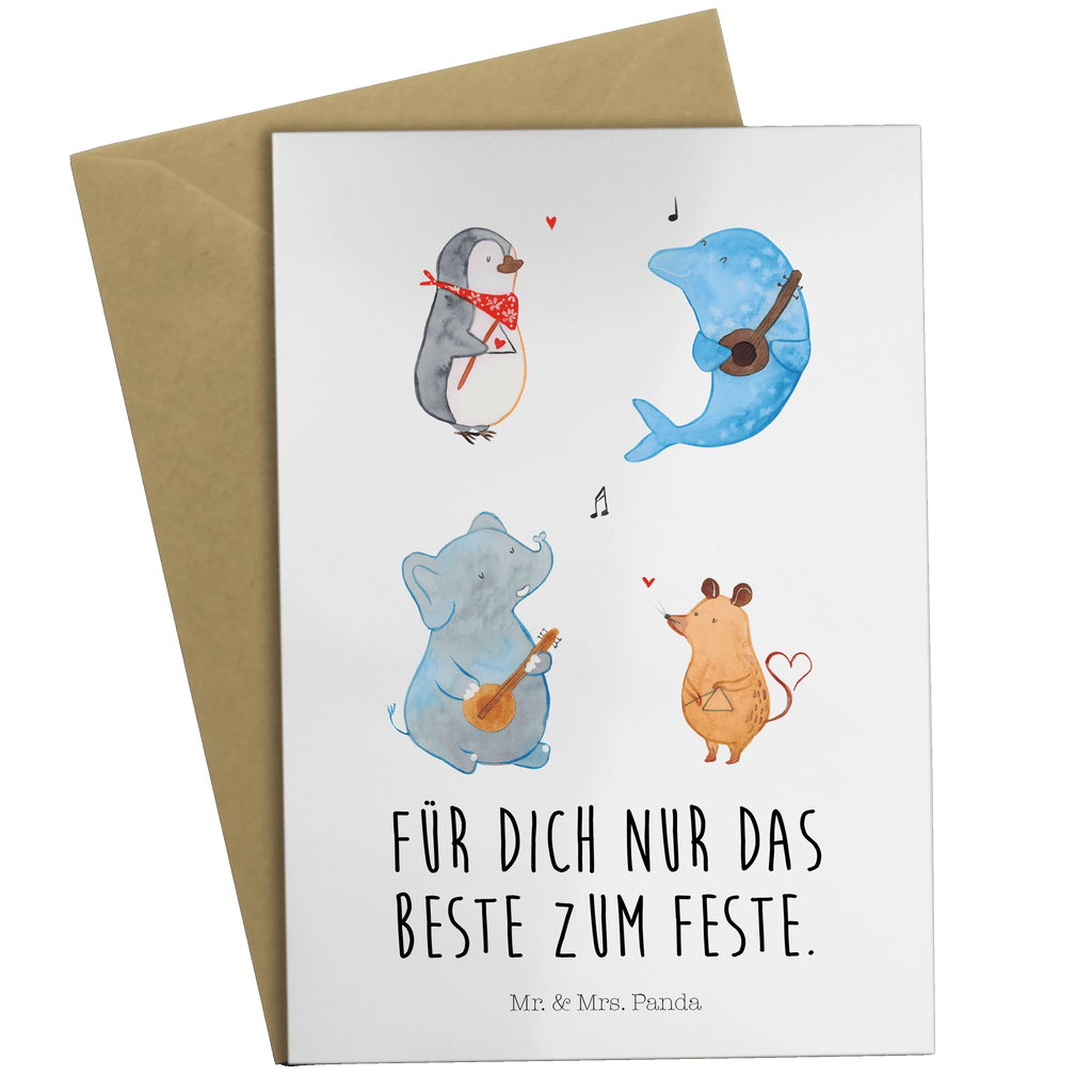 Grußkarte Big Band Klappkarte, Einladungskarte, Glückwunschkarte, Hochzeitskarte, Geburtstagskarte, Karte, Tiermotive, Gute Laune, lustige Sprüche, Tiere, Hund, Pinguin, Maus, Elefant, Delfin, Gitarre, Band, Triangel, Musikanten, Musik