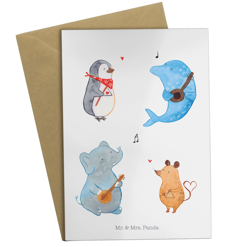 Grußkarte Big Band Klappkarte, Einladungskarte, Glückwunschkarte, Hochzeitskarte, Geburtstagskarte, Karte, Tiermotive, Gute Laune, lustige Sprüche, Tiere, Hund, Pinguin, Maus, Elefant, Delfin, Gitarre, Band, Triangel, Musikanten, Musik