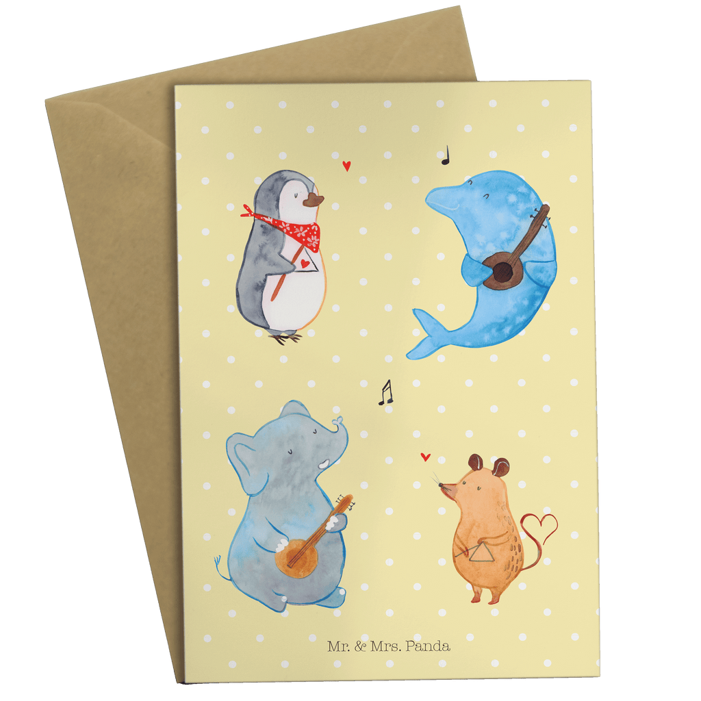 Grußkarte Big Band Klappkarte, Einladungskarte, Glückwunschkarte, Hochzeitskarte, Geburtstagskarte, Karte, Tiermotive, Gute Laune, lustige Sprüche, Tiere, Hund, Pinguin, Maus, Elefant, Delfin, Gitarre, Band, Triangel, Musikanten, Musik