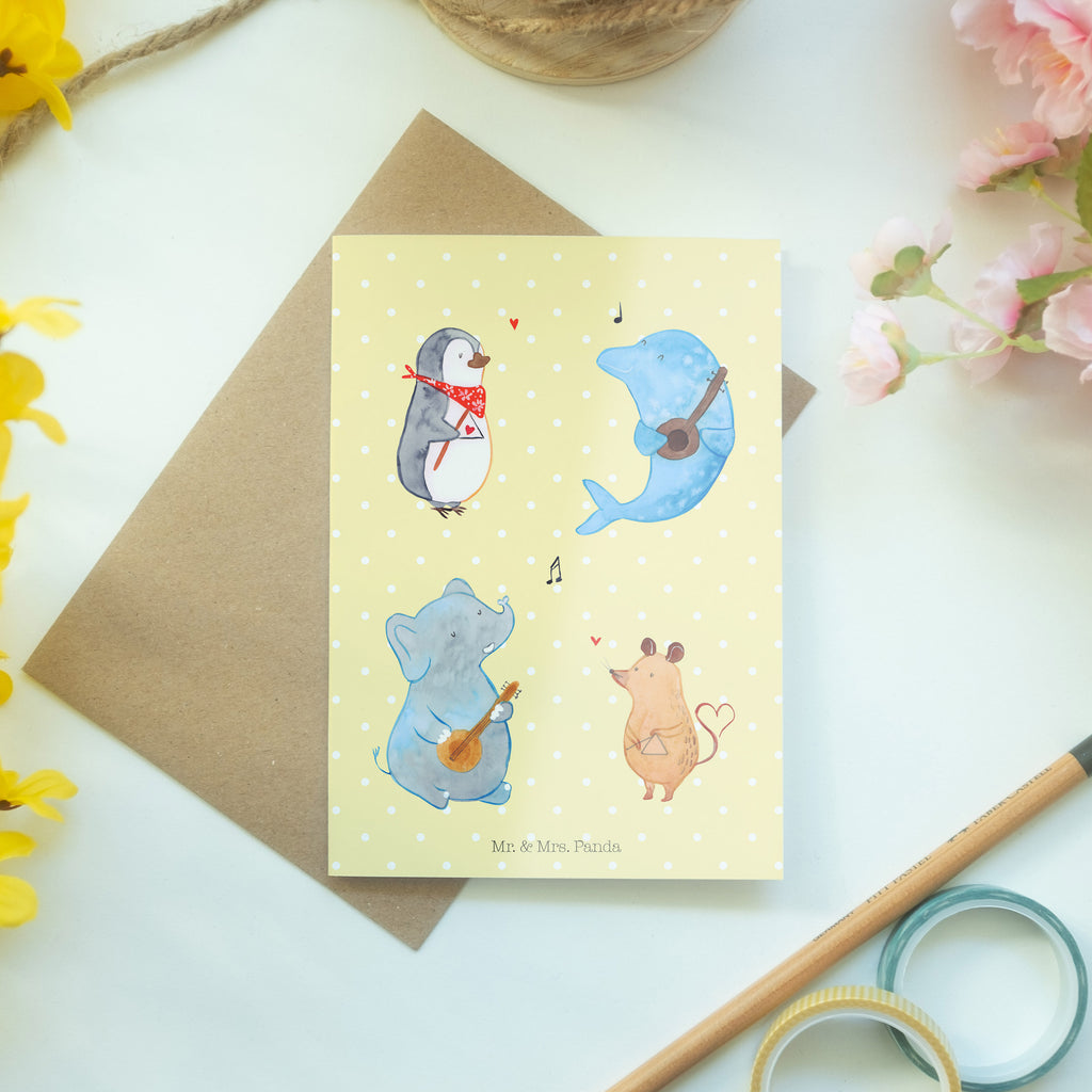 Grußkarte Big Band Klappkarte, Einladungskarte, Glückwunschkarte, Hochzeitskarte, Geburtstagskarte, Karte, Tiermotive, Gute Laune, lustige Sprüche, Tiere, Hund, Pinguin, Maus, Elefant, Delfin, Gitarre, Band, Triangel, Musikanten, Musik