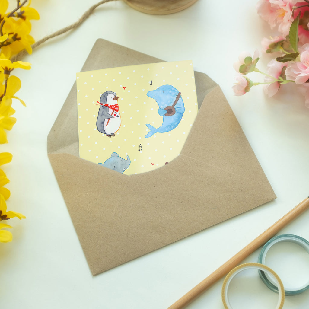 Grußkarte Big Band Klappkarte, Einladungskarte, Glückwunschkarte, Hochzeitskarte, Geburtstagskarte, Karte, Tiermotive, Gute Laune, lustige Sprüche, Tiere, Hund, Pinguin, Maus, Elefant, Delfin, Gitarre, Band, Triangel, Musikanten, Musik