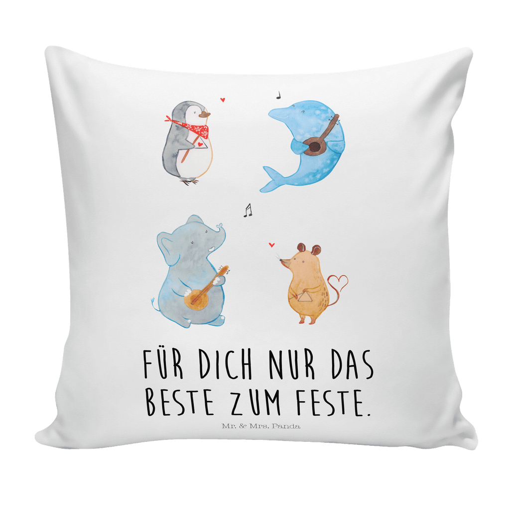 40x40 Kissen Big Band Kissenhülle, Kopfkissen, Sofakissen, Dekokissen, Motivkissen, Tiermotive, Gute Laune, lustige Sprüche, Tiere, Hund, Pinguin, Maus, Elefant, Delfin, Gitarre, Band, Triangel, Musikanten, Musik