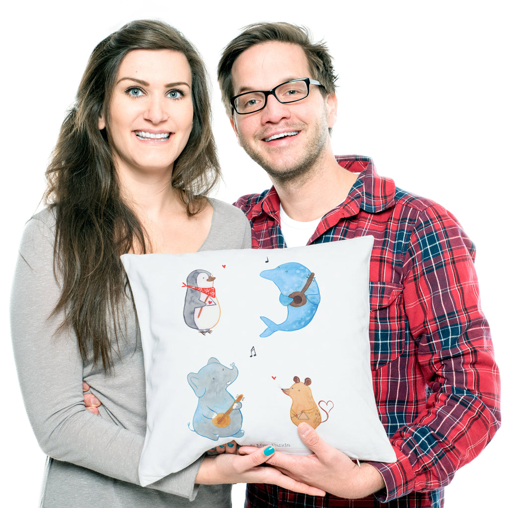 40x40 Kissen Big Band Kissenhülle, Kopfkissen, Sofakissen, Dekokissen, Motivkissen, Tiermotive, Gute Laune, lustige Sprüche, Tiere, Hund, Pinguin, Maus, Elefant, Delfin, Gitarre, Band, Triangel, Musikanten, Musik