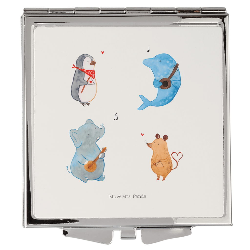 Handtaschenspiegel quadratisch Big Band Spiegel, Handtasche, Quadrat, silber, schminken, Schminkspiegel, Tiermotive, Gute Laune, lustige Sprüche, Tiere, Hund, Pinguin, Maus, Elefant, Delfin, Gitarre, Band, Triangel, Musikanten, Musik