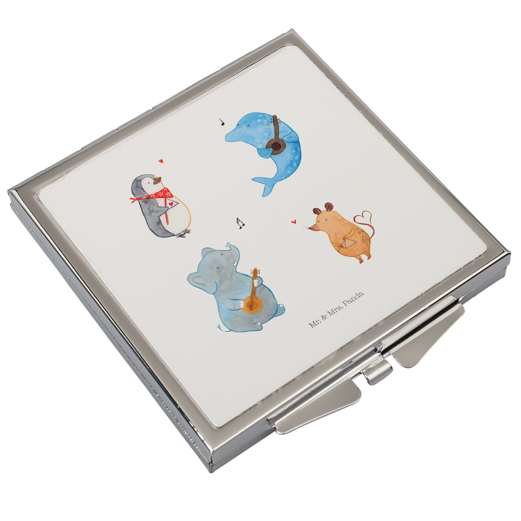 Handtaschenspiegel quadratisch Big Band Spiegel, Handtasche, Quadrat, silber, schminken, Schminkspiegel, Tiermotive, Gute Laune, lustige Sprüche, Tiere, Hund, Pinguin, Maus, Elefant, Delfin, Gitarre, Band, Triangel, Musikanten, Musik