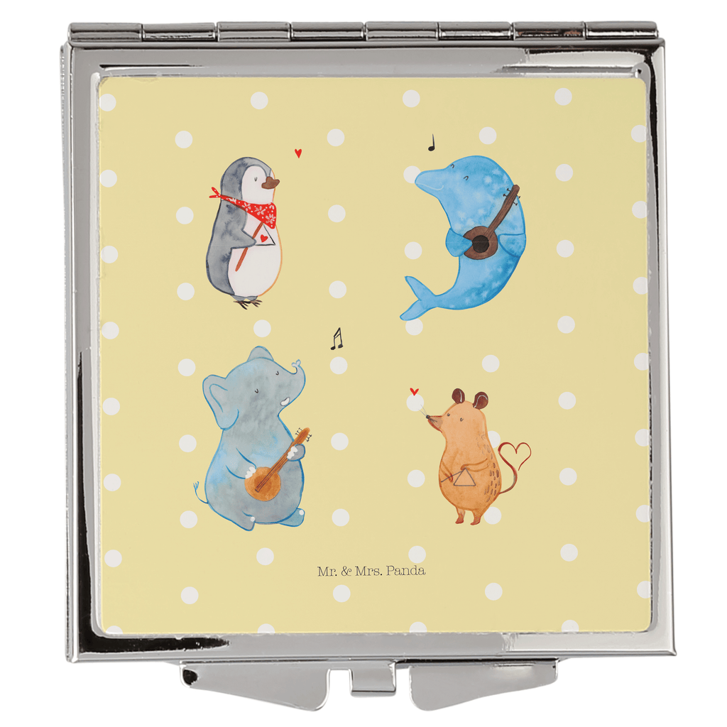 Handtaschenspiegel quadratisch Big Band Spiegel, Handtasche, Quadrat, silber, schminken, Schminkspiegel, Tiermotive, Gute Laune, lustige Sprüche, Tiere, Hund, Pinguin, Maus, Elefant, Delfin, Gitarre, Band, Triangel, Musikanten, Musik