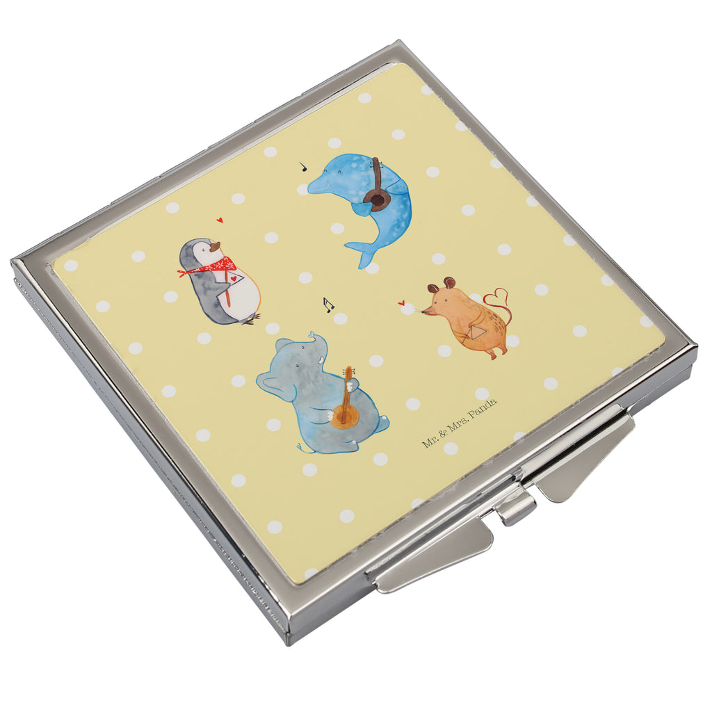 Handtaschenspiegel quadratisch Big Band Spiegel, Handtasche, Quadrat, silber, schminken, Schminkspiegel, Tiermotive, Gute Laune, lustige Sprüche, Tiere, Hund, Pinguin, Maus, Elefant, Delfin, Gitarre, Band, Triangel, Musikanten, Musik