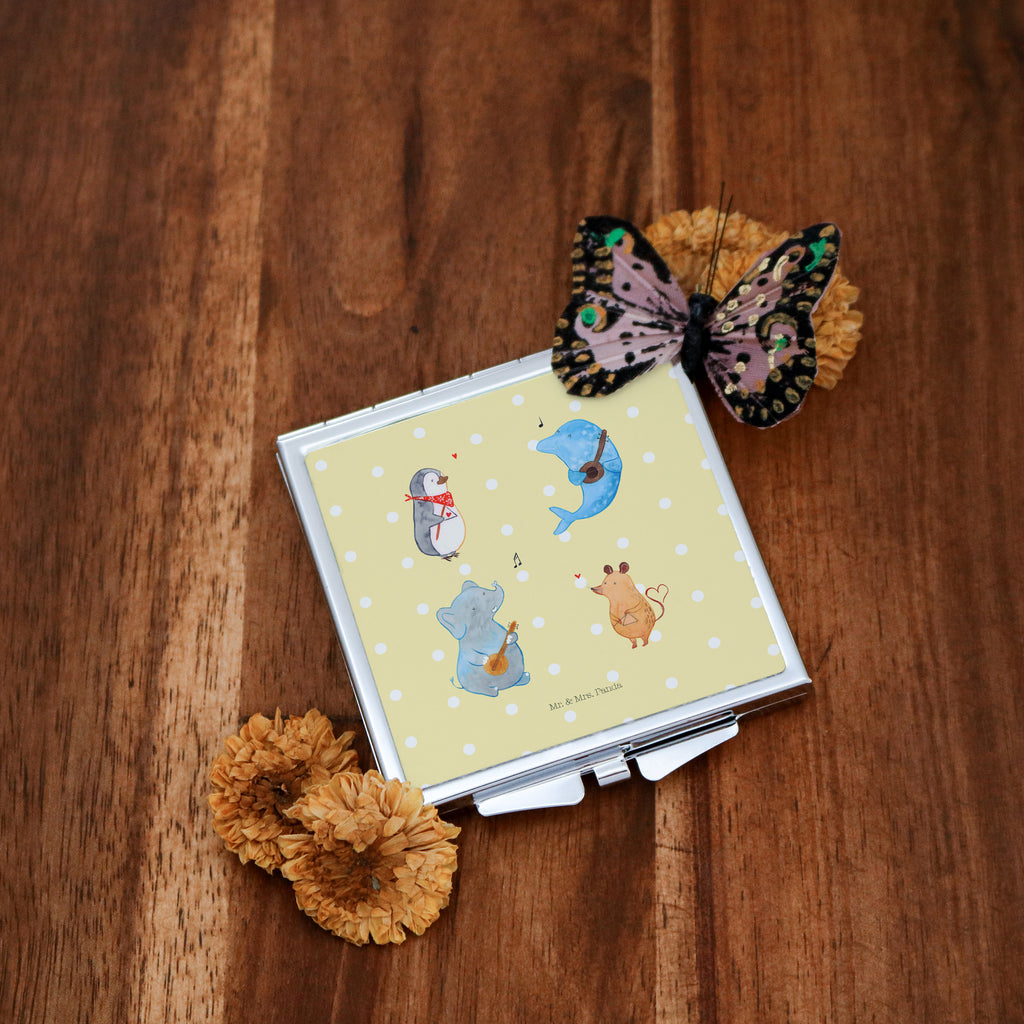 Handtaschenspiegel quadratisch Big Band Spiegel, Handtasche, Quadrat, silber, schminken, Schminkspiegel, Tiermotive, Gute Laune, lustige Sprüche, Tiere, Hund, Pinguin, Maus, Elefant, Delfin, Gitarre, Band, Triangel, Musikanten, Musik