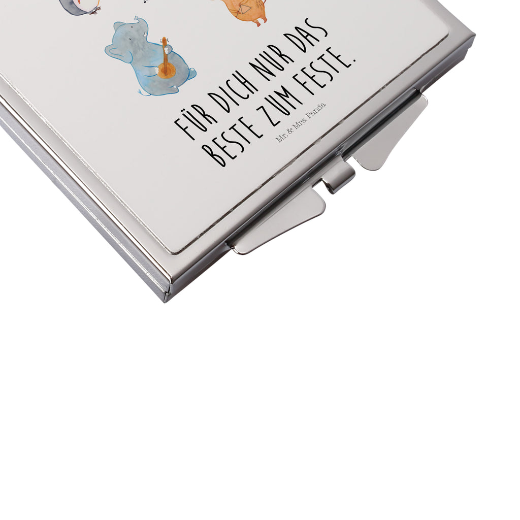 Handtaschenspiegel quadratisch Big Band Spiegel, Handtasche, Quadrat, silber, schminken, Schminkspiegel, Tiermotive, Gute Laune, lustige Sprüche, Tiere, Hund, Pinguin, Maus, Elefant, Delfin, Gitarre, Band, Triangel, Musikanten, Musik