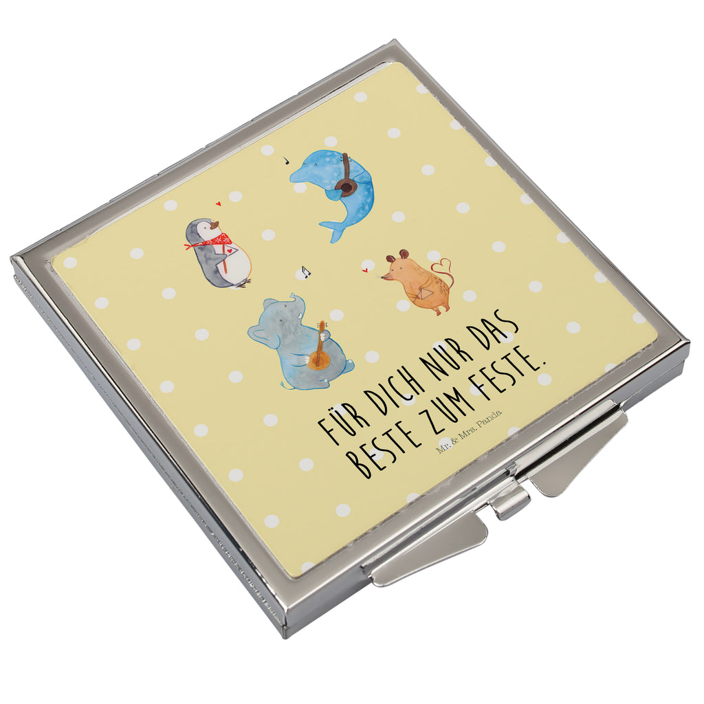 Handtaschenspiegel quadratisch Big Band Spiegel, Handtasche, Quadrat, silber, schminken, Schminkspiegel, Tiermotive, Gute Laune, lustige Sprüche, Tiere, Hund, Pinguin, Maus, Elefant, Delfin, Gitarre, Band, Triangel, Musikanten, Musik
