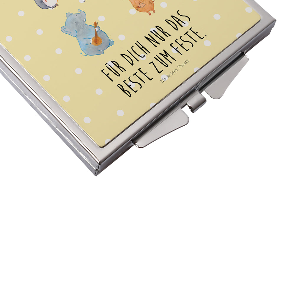 Handtaschenspiegel quadratisch Big Band Spiegel, Handtasche, Quadrat, silber, schminken, Schminkspiegel, Tiermotive, Gute Laune, lustige Sprüche, Tiere, Hund, Pinguin, Maus, Elefant, Delfin, Gitarre, Band, Triangel, Musikanten, Musik