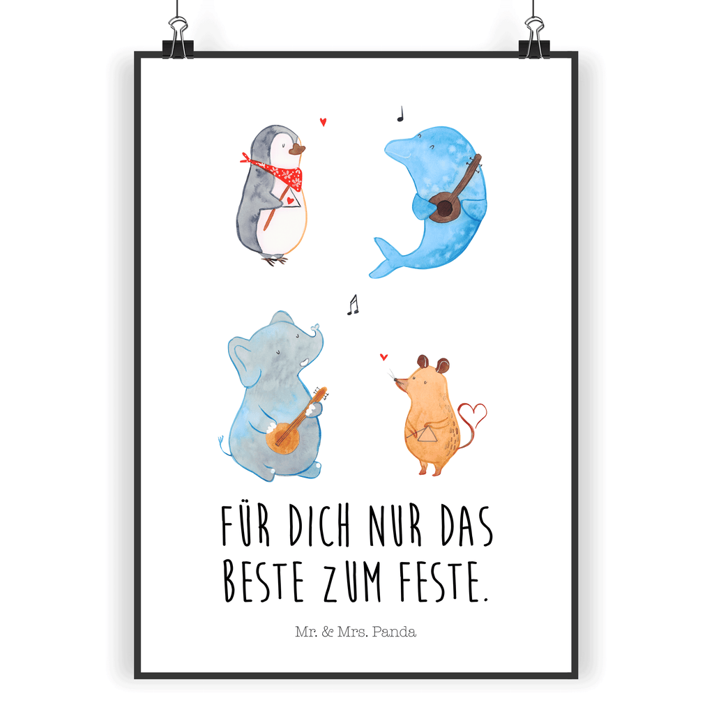 Poster Big Band Poster, Wandposter, Bild, Wanddeko, Küchenposter, Kinderposter, Wanddeko Bild, Raumdekoration, Wanddekoration, Handgemaltes Poster, Mr. & Mrs. Panda Poster, Designposter, Kunstdruck, Posterdruck, Tiermotive, Gute Laune, lustige Sprüche, Tiere, Hund, Pinguin, Maus, Elefant, Delfin, Gitarre, Band, Triangel, Musikanten, Musik