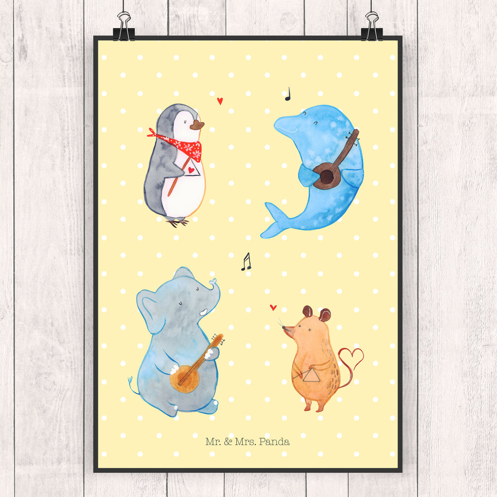 Poster Big Band Poster, Wandposter, Bild, Wanddeko, Küchenposter, Kinderposter, Wanddeko Bild, Raumdekoration, Wanddekoration, Handgemaltes Poster, Mr. & Mrs. Panda Poster, Designposter, Kunstdruck, Posterdruck, Tiermotive, Gute Laune, lustige Sprüche, Tiere, Hund, Pinguin, Maus, Elefant, Delfin, Gitarre, Band, Triangel, Musikanten, Musik