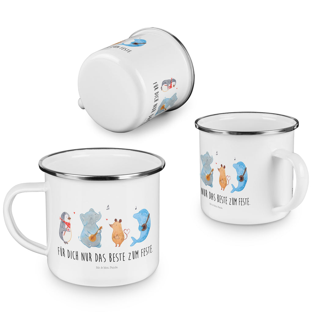 Camping Emaille Tasse Big Band Campingtasse, Trinkbecher, Metalltasse, Outdoor Tasse, Emaille Trinkbecher, Blechtasse Outdoor, Emaille Campingbecher, Edelstahl Trinkbecher, Metalltasse für Camping, Kaffee Blechtasse, Camping Tasse Metall, Tiermotive, Gute Laune, lustige Sprüche, Tiere, Hund, Pinguin, Maus, Elefant, Delfin, Gitarre, Band, Triangel, Musikanten, Musik