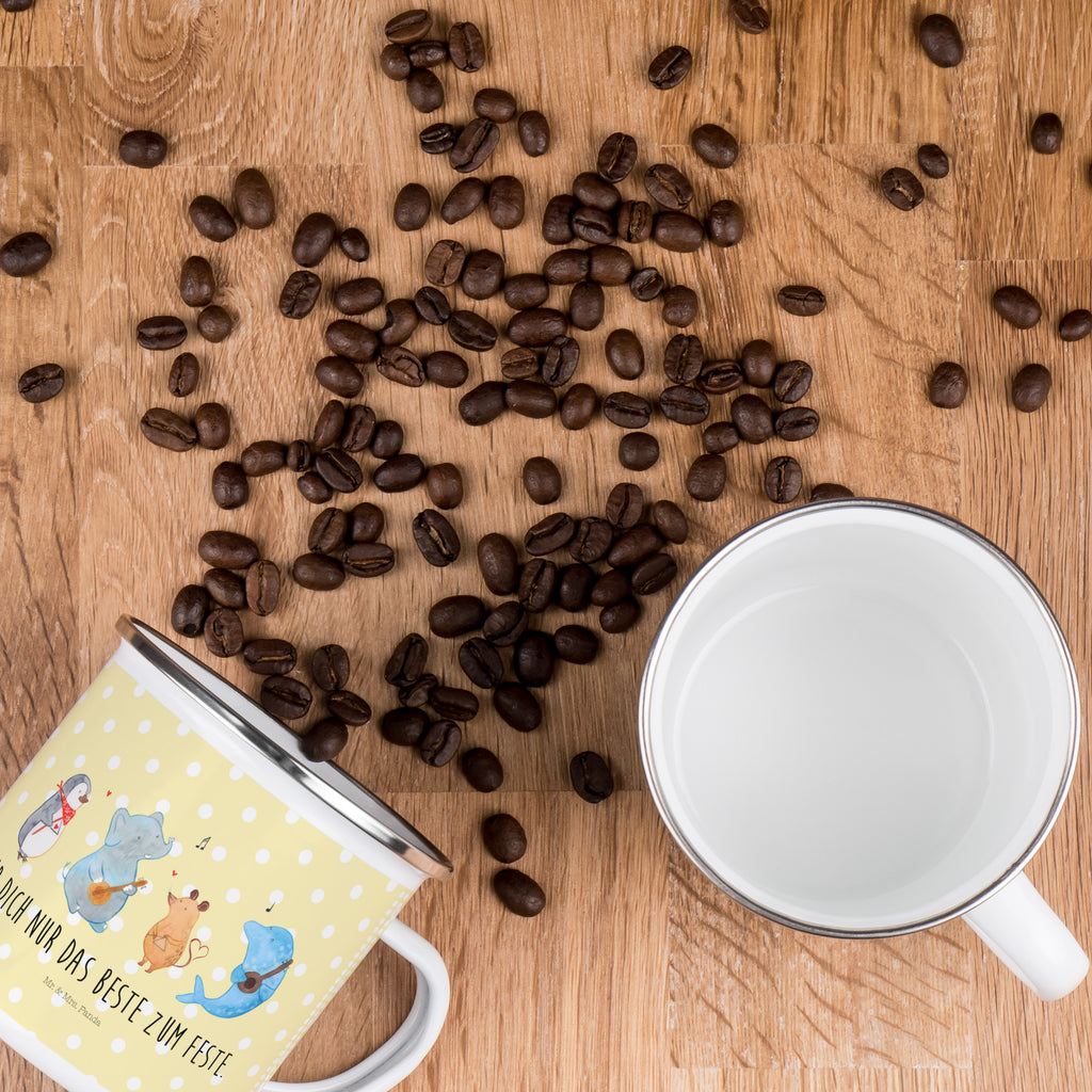 Camping Emaille Tasse Big Band Campingtasse, Trinkbecher, Metalltasse, Outdoor Tasse, Emaille Trinkbecher, Blechtasse Outdoor, Emaille Campingbecher, Edelstahl Trinkbecher, Metalltasse für Camping, Kaffee Blechtasse, Camping Tasse Metall, Tiermotive, Gute Laune, lustige Sprüche, Tiere, Hund, Pinguin, Maus, Elefant, Delfin, Gitarre, Band, Triangel, Musikanten, Musik