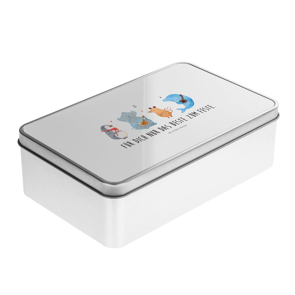 Metalldose rechteckig Big Band Blechdose, Metalldose, Blechbox, Container, Keksdose, Vorratsdose, Vorratsbox, Döschen, Versperbox, Vesperdose, Aufbewahrungsdose, Aufbewahrungsbox, Aluminiumdose, Dose, Tiermotive, Gute Laune, lustige Sprüche, Tiere, Hund, Pinguin, Maus, Elefant, Delfin, Gitarre, Band, Triangel, Musikanten, Musik