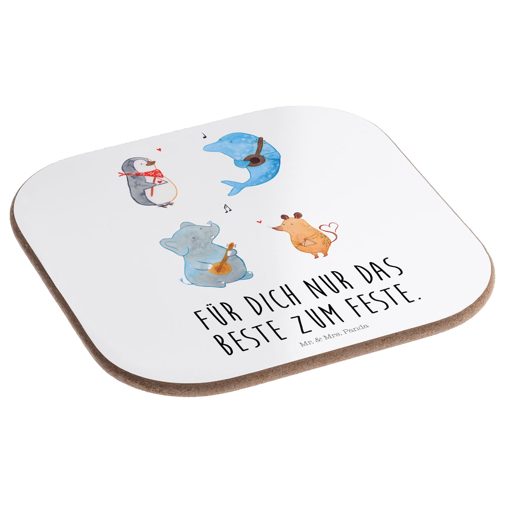 Quadratische Untersetzer Big Band Bierdeckel, Glasuntersetzer, Untersetzer Gläser, Getränkeuntersetzer, Tiermotive, Gute Laune, lustige Sprüche, Tiere, Hund, Pinguin, Maus, Elefant, Delfin, Gitarre, Band, Triangel, Musikanten, Musik