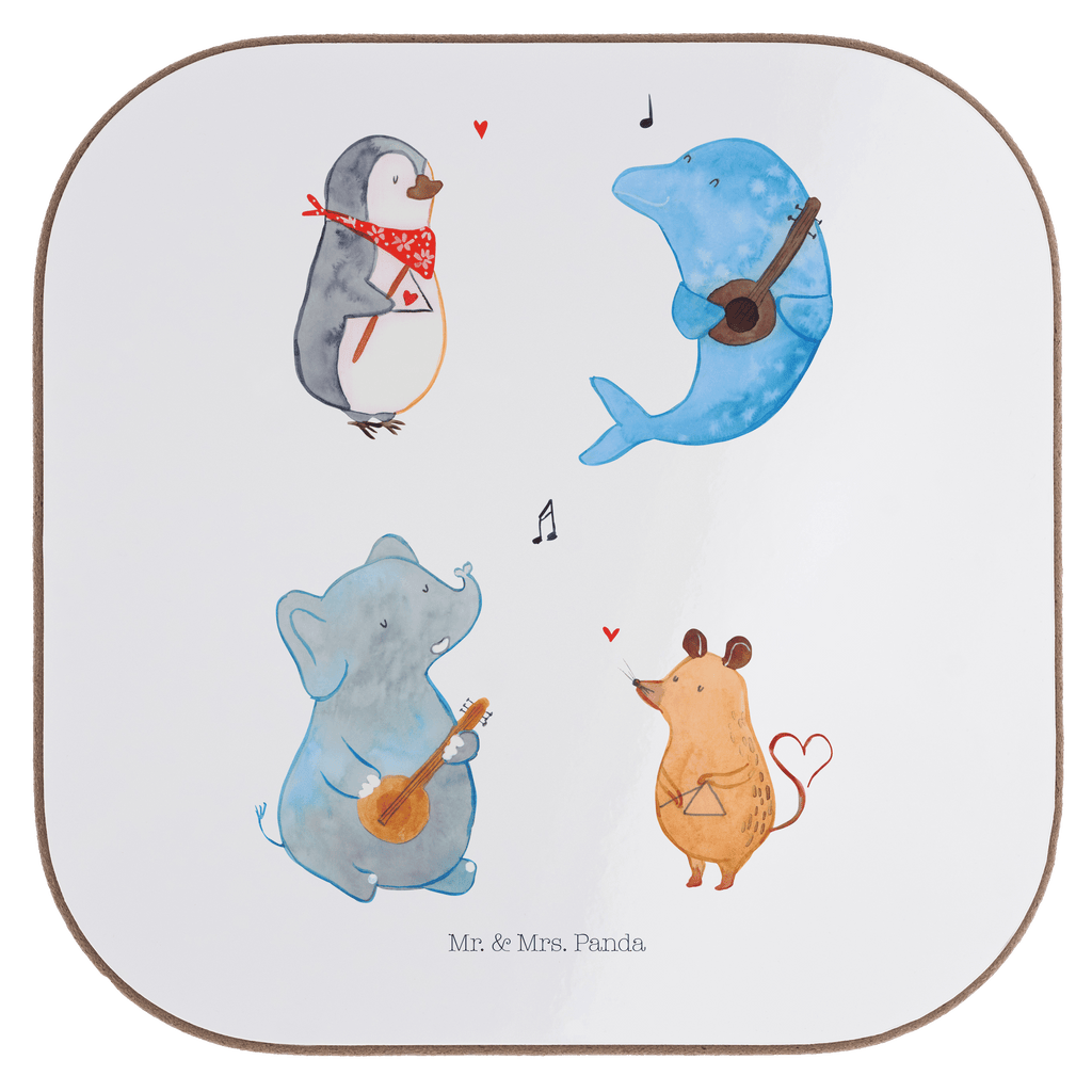 Quadratische Untersetzer Big Band Bierdeckel, Glasuntersetzer, Untersetzer Gläser, Getränkeuntersetzer, Tiermotive, Gute Laune, lustige Sprüche, Tiere, Hund, Pinguin, Maus, Elefant, Delfin, Gitarre, Band, Triangel, Musikanten, Musik