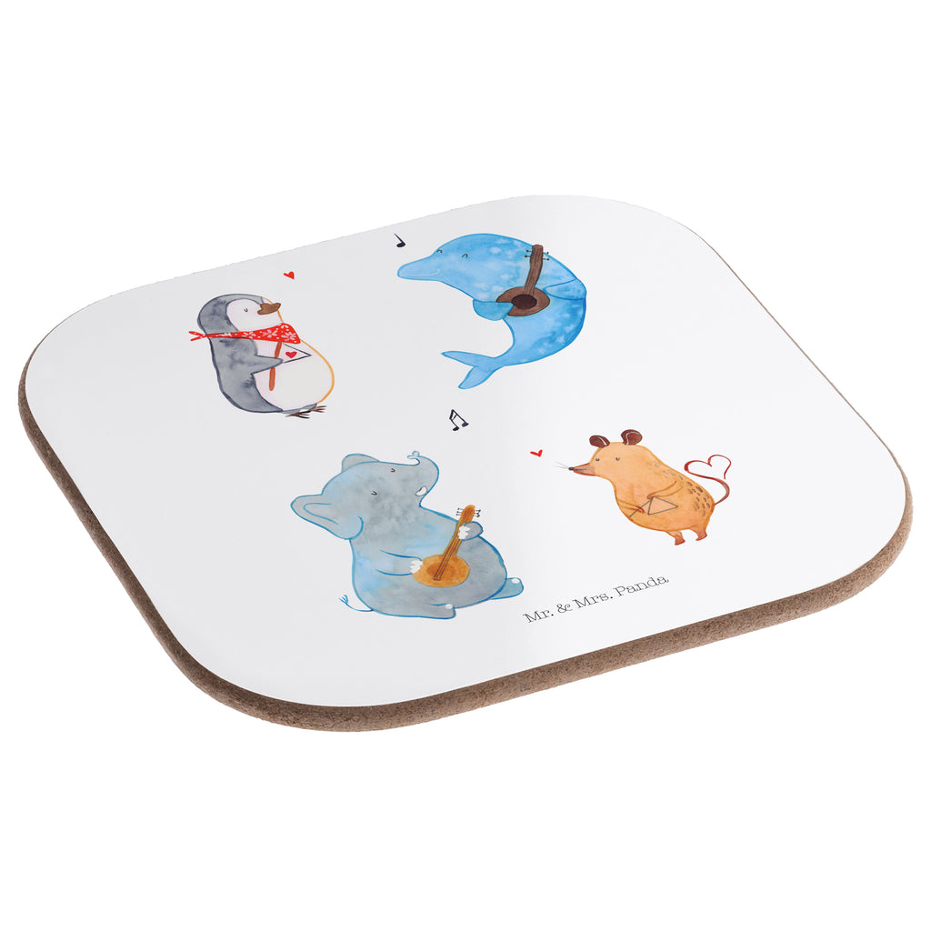 Quadratische Untersetzer Big Band Bierdeckel, Glasuntersetzer, Untersetzer Gläser, Getränkeuntersetzer, Tiermotive, Gute Laune, lustige Sprüche, Tiere, Hund, Pinguin, Maus, Elefant, Delfin, Gitarre, Band, Triangel, Musikanten, Musik