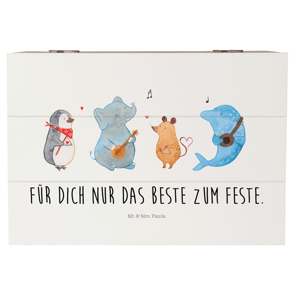 Holzkiste Big Band Holzkiste, Kiste, Schatzkiste, Truhe, Schatulle, XXL, Erinnerungsbox, Erinnerungskiste, Dekokiste, Aufbewahrungsbox, Tiermotive, Gute Laune, lustige Sprüche, Tiere, Hund, Pinguin, Maus, Elefant, Delfin, Gitarre, Band, Triangel, Musikanten, Musik