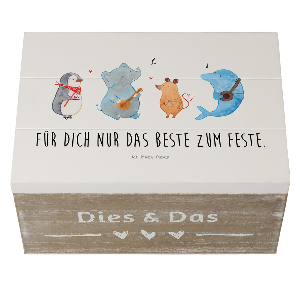 Holzkiste Big Band Holzkiste, Kiste, Schatzkiste, Truhe, Schatulle, XXL, Erinnerungsbox, Erinnerungskiste, Dekokiste, Aufbewahrungsbox, Tiermotive, Gute Laune, lustige Sprüche, Tiere, Hund, Pinguin, Maus, Elefant, Delfin, Gitarre, Band, Triangel, Musikanten, Musik