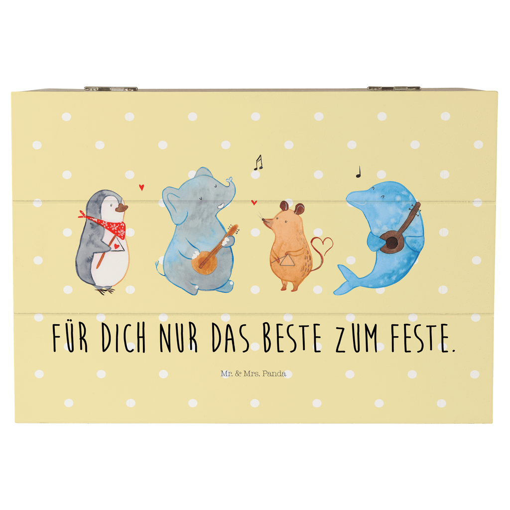 Holzkiste Big Band Holzkiste, Kiste, Schatzkiste, Truhe, Schatulle, XXL, Erinnerungsbox, Erinnerungskiste, Dekokiste, Aufbewahrungsbox, Tiermotive, Gute Laune, lustige Sprüche, Tiere, Hund, Pinguin, Maus, Elefant, Delfin, Gitarre, Band, Triangel, Musikanten, Musik