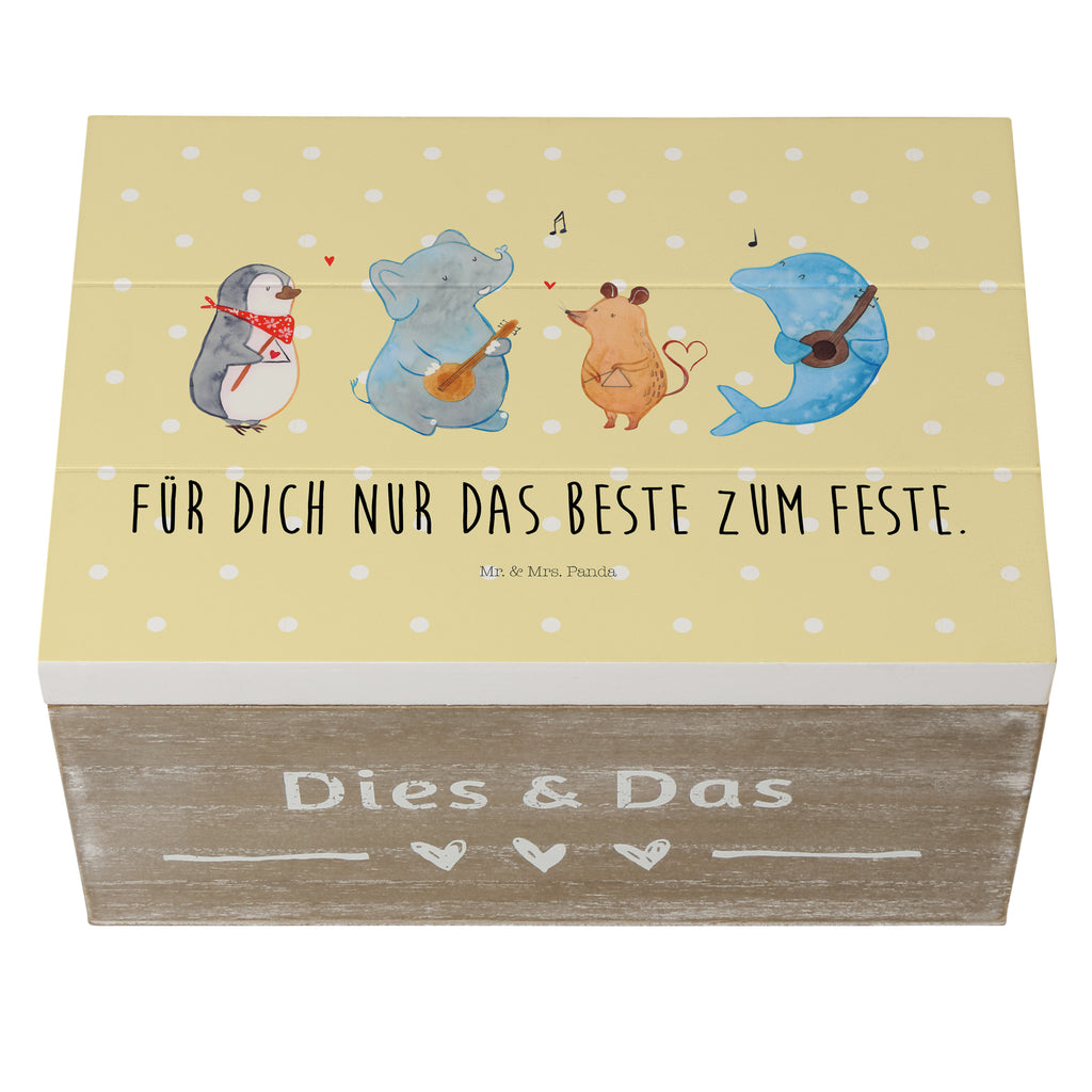 Holzkiste Big Band Holzkiste, Kiste, Schatzkiste, Truhe, Schatulle, XXL, Erinnerungsbox, Erinnerungskiste, Dekokiste, Aufbewahrungsbox, Tiermotive, Gute Laune, lustige Sprüche, Tiere, Hund, Pinguin, Maus, Elefant, Delfin, Gitarre, Band, Triangel, Musikanten, Musik