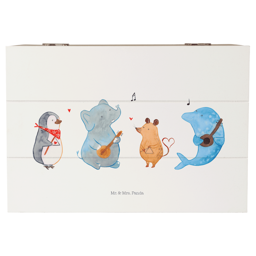 Holzkiste Big Band Holzkiste, Kiste, Schatzkiste, Truhe, Schatulle, XXL, Erinnerungsbox, Erinnerungskiste, Dekokiste, Aufbewahrungsbox, Tiermotive, Gute Laune, lustige Sprüche, Tiere, Hund, Pinguin, Maus, Elefant, Delfin, Gitarre, Band, Triangel, Musikanten, Musik