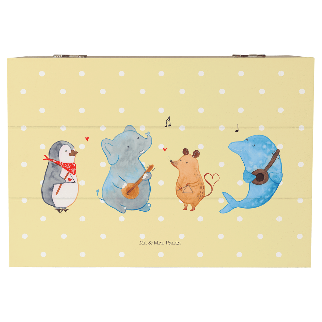 Holzkiste Big Band Holzkiste, Kiste, Schatzkiste, Truhe, Schatulle, XXL, Erinnerungsbox, Erinnerungskiste, Dekokiste, Aufbewahrungsbox, Tiermotive, Gute Laune, lustige Sprüche, Tiere, Hund, Pinguin, Maus, Elefant, Delfin, Gitarre, Band, Triangel, Musikanten, Musik