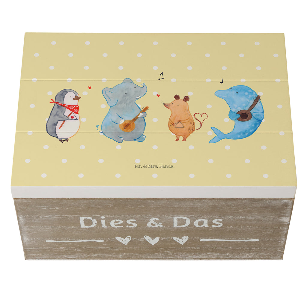 Holzkiste Big Band Holzkiste, Kiste, Schatzkiste, Truhe, Schatulle, XXL, Erinnerungsbox, Erinnerungskiste, Dekokiste, Aufbewahrungsbox, Tiermotive, Gute Laune, lustige Sprüche, Tiere, Hund, Pinguin, Maus, Elefant, Delfin, Gitarre, Band, Triangel, Musikanten, Musik