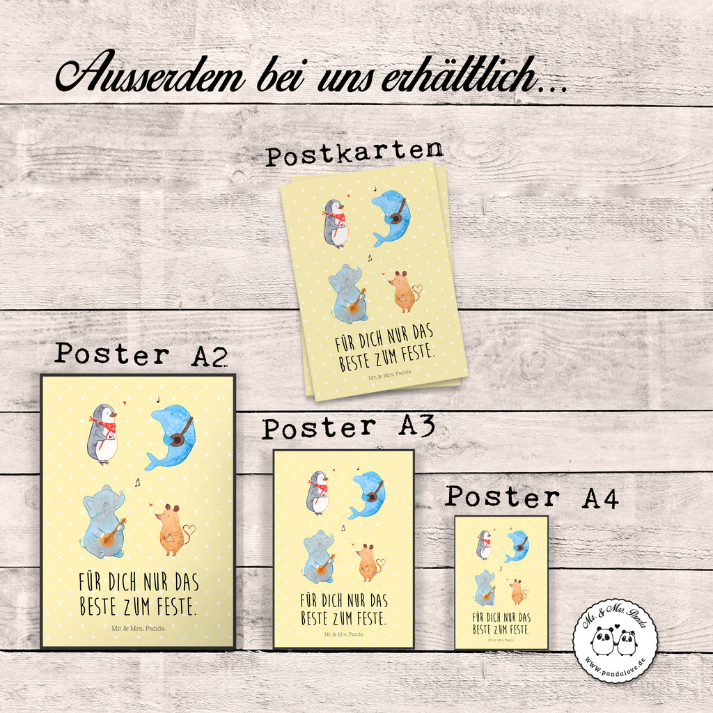 Poster Big Band Poster, Wandposter, Bild, Wanddeko, Küchenposter, Kinderposter, Wanddeko Bild, Raumdekoration, Wanddekoration, Handgemaltes Poster, Mr. & Mrs. Panda Poster, Designposter, Kunstdruck, Posterdruck, Tiermotive, Gute Laune, lustige Sprüche, Tiere, Hund, Pinguin, Maus, Elefant, Delfin, Gitarre, Band, Triangel, Musikanten, Musik