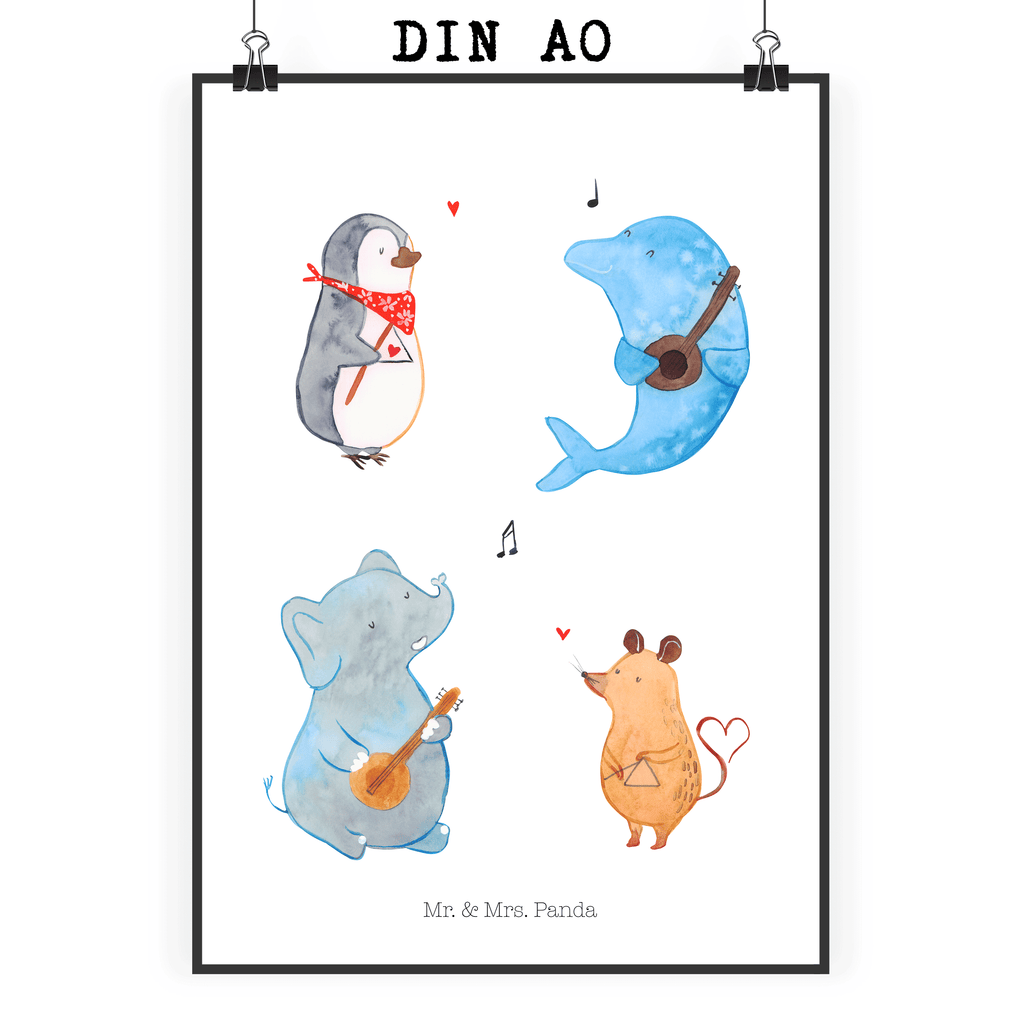 Poster Big Band Poster, Wandposter, Bild, Wanddeko, Küchenposter, Kinderposter, Wanddeko Bild, Raumdekoration, Wanddekoration, Handgemaltes Poster, Mr. & Mrs. Panda Poster, Designposter, Kunstdruck, Posterdruck, Tiermotive, Gute Laune, lustige Sprüche, Tiere, Hund, Pinguin, Maus, Elefant, Delfin, Gitarre, Band, Triangel, Musikanten, Musik