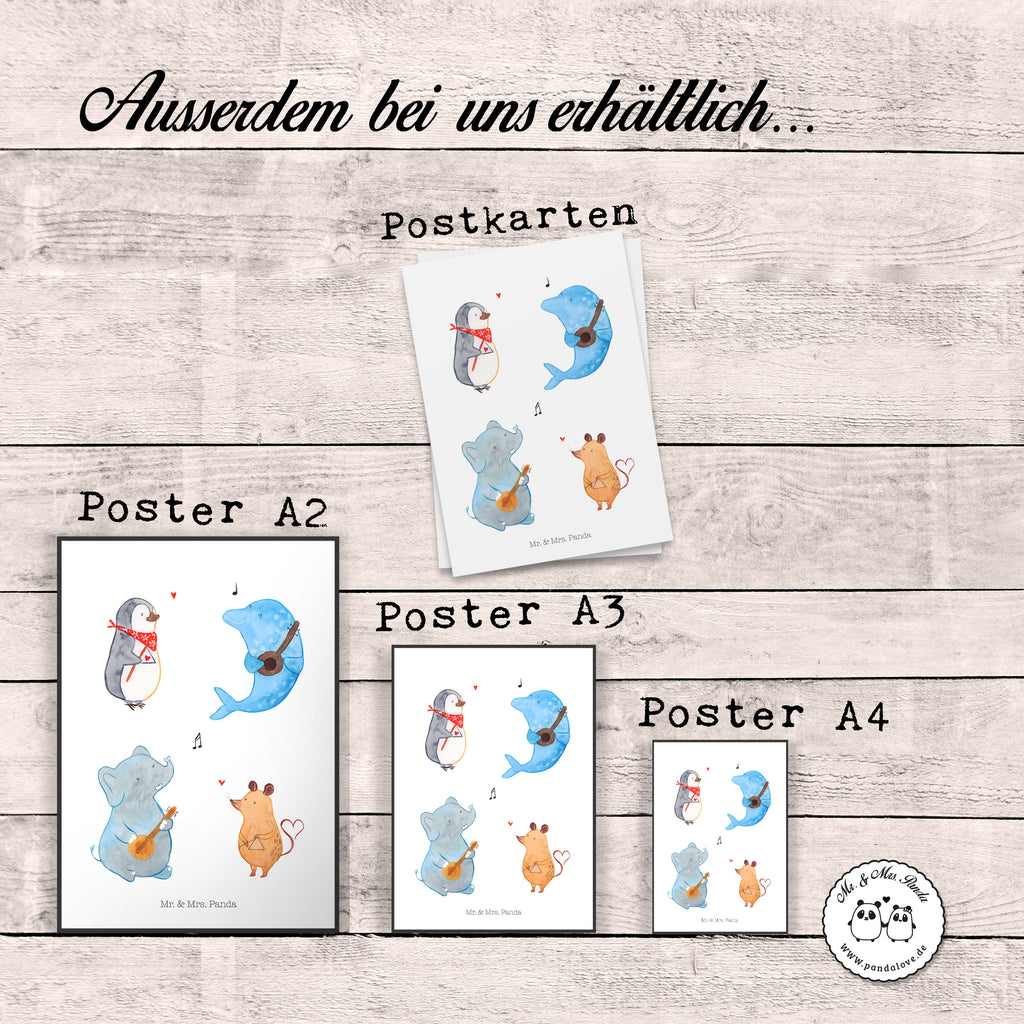 Poster Big Band Poster, Wandposter, Bild, Wanddeko, Küchenposter, Kinderposter, Wanddeko Bild, Raumdekoration, Wanddekoration, Handgemaltes Poster, Mr. & Mrs. Panda Poster, Designposter, Kunstdruck, Posterdruck, Tiermotive, Gute Laune, lustige Sprüche, Tiere, Hund, Pinguin, Maus, Elefant, Delfin, Gitarre, Band, Triangel, Musikanten, Musik