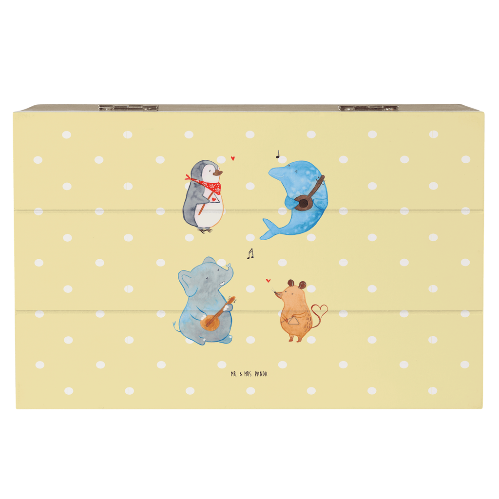 Holzkiste Big Band Holzkiste, Kiste, Schatzkiste, Truhe, Schatulle, XXL, Erinnerungsbox, Erinnerungskiste, Dekokiste, Aufbewahrungsbox, Tiermotive, Gute Laune, lustige Sprüche, Tiere, Hund, Pinguin, Maus, Elefant, Delfin, Gitarre, Band, Triangel, Musikanten, Musik