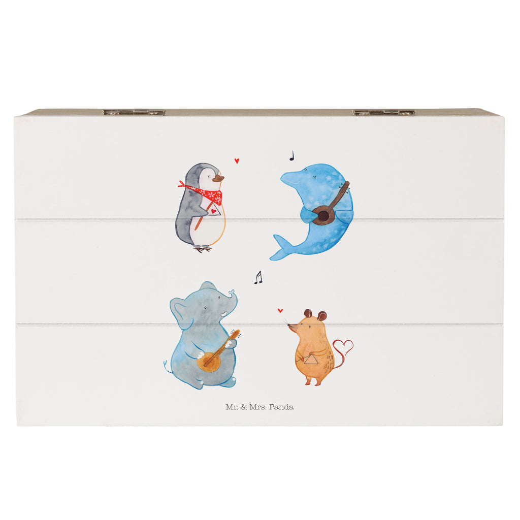 Holzkiste Big Band Holzkiste, Kiste, Schatzkiste, Truhe, Schatulle, XXL, Erinnerungsbox, Erinnerungskiste, Dekokiste, Aufbewahrungsbox, Tiermotive, Gute Laune, lustige Sprüche, Tiere, Hund, Pinguin, Maus, Elefant, Delfin, Gitarre, Band, Triangel, Musikanten, Musik