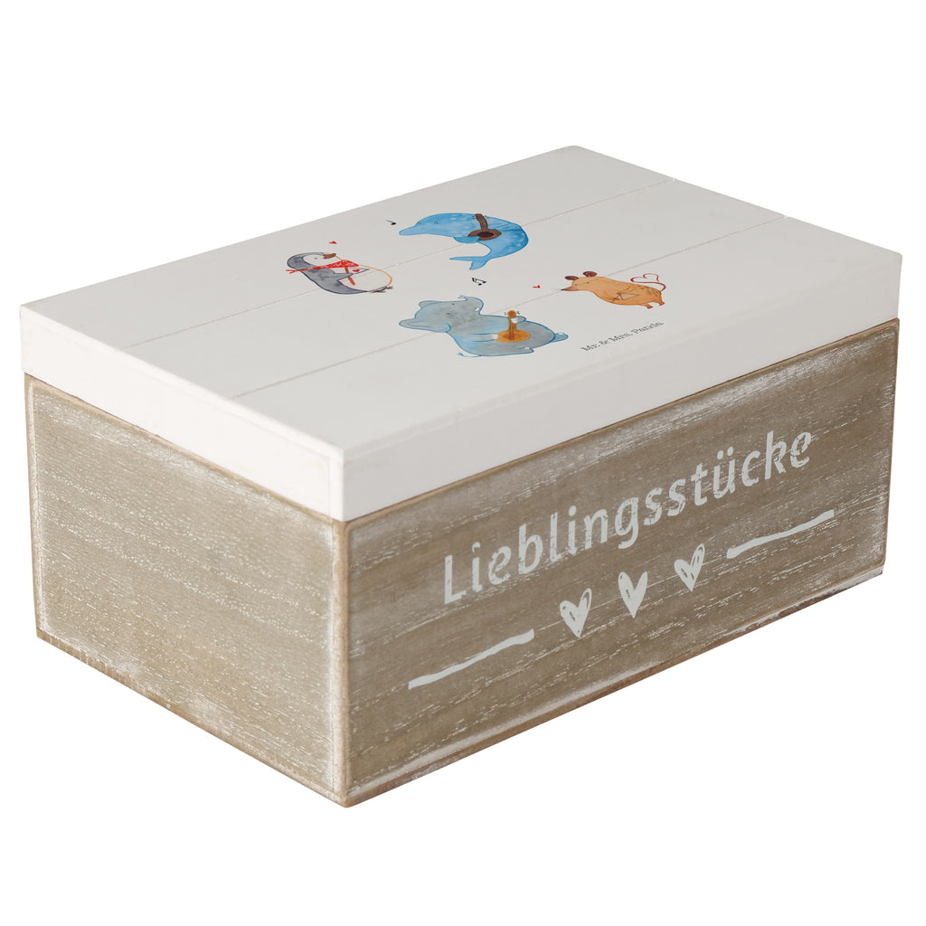 Holzkiste Big Band Holzkiste, Kiste, Schatzkiste, Truhe, Schatulle, XXL, Erinnerungsbox, Erinnerungskiste, Dekokiste, Aufbewahrungsbox, Tiermotive, Gute Laune, lustige Sprüche, Tiere, Hund, Pinguin, Maus, Elefant, Delfin, Gitarre, Band, Triangel, Musikanten, Musik