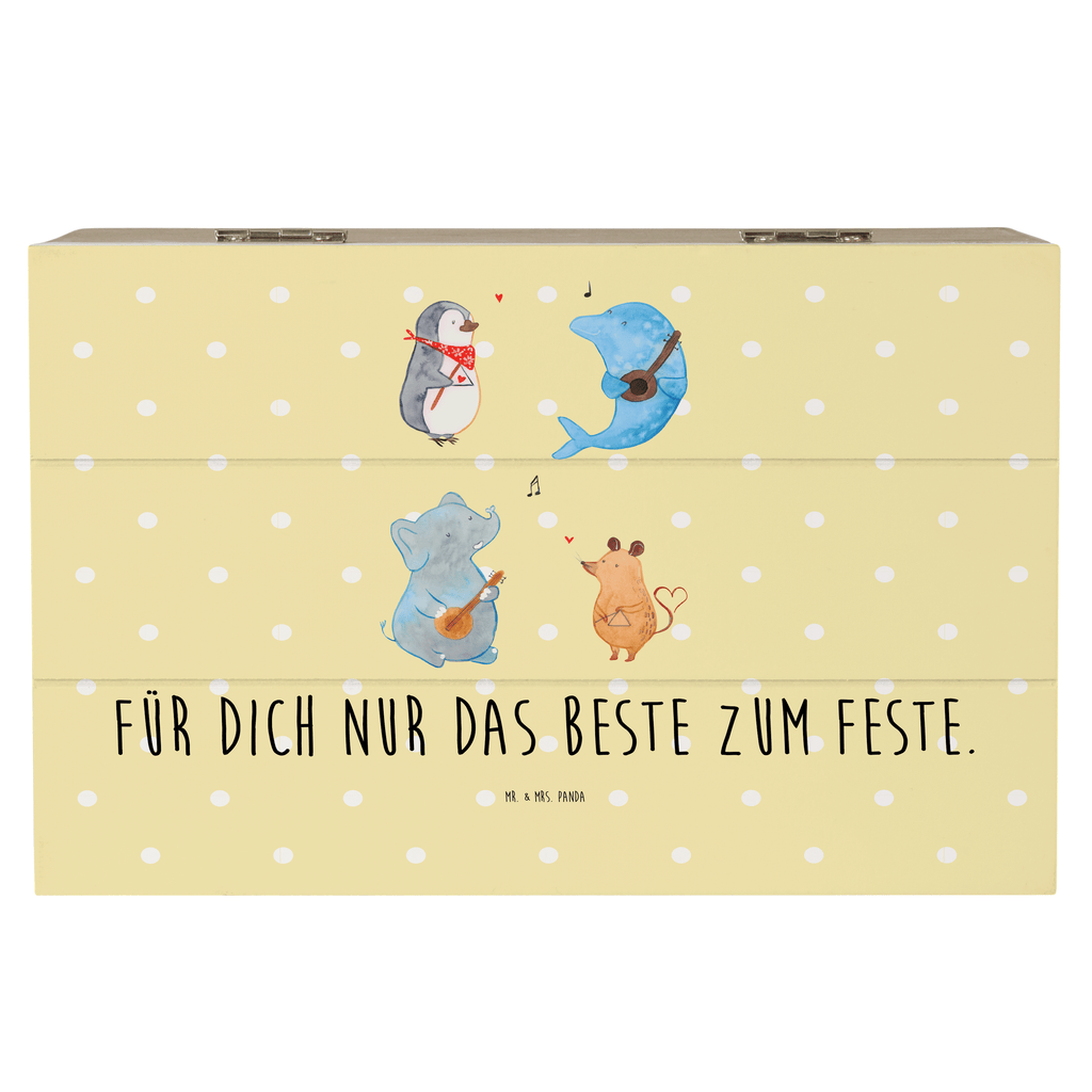 Holzkiste Big Band Holzkiste, Kiste, Schatzkiste, Truhe, Schatulle, XXL, Erinnerungsbox, Erinnerungskiste, Dekokiste, Aufbewahrungsbox, Tiermotive, Gute Laune, lustige Sprüche, Tiere, Hund, Pinguin, Maus, Elefant, Delfin, Gitarre, Band, Triangel, Musikanten, Musik