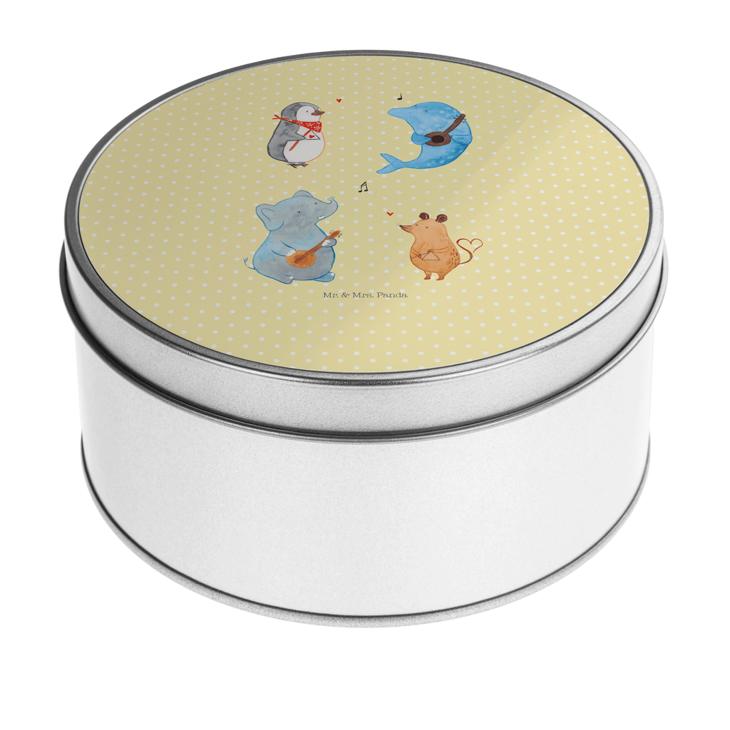 Blechdose rund Big Band Metalldose, Keksdose, Dose, Vorratsdose, Geschenkbox, Tiermotive, Gute Laune, lustige Sprüche, Tiere, Hund, Pinguin, Maus, Elefant, Delfin, Gitarre, Band, Triangel, Musikanten, Musik