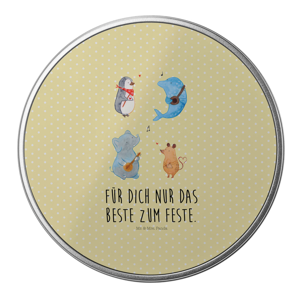 Blechdose rund Big Band Metalldose, Keksdose, Dose, Vorratsdose, Geschenkbox, Tiermotive, Gute Laune, lustige Sprüche, Tiere, Hund, Pinguin, Maus, Elefant, Delfin, Gitarre, Band, Triangel, Musikanten, Musik